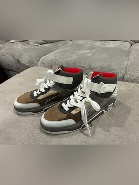 Christian Louboutin High-Top Men's Sneaker in Brown, Gray & White
